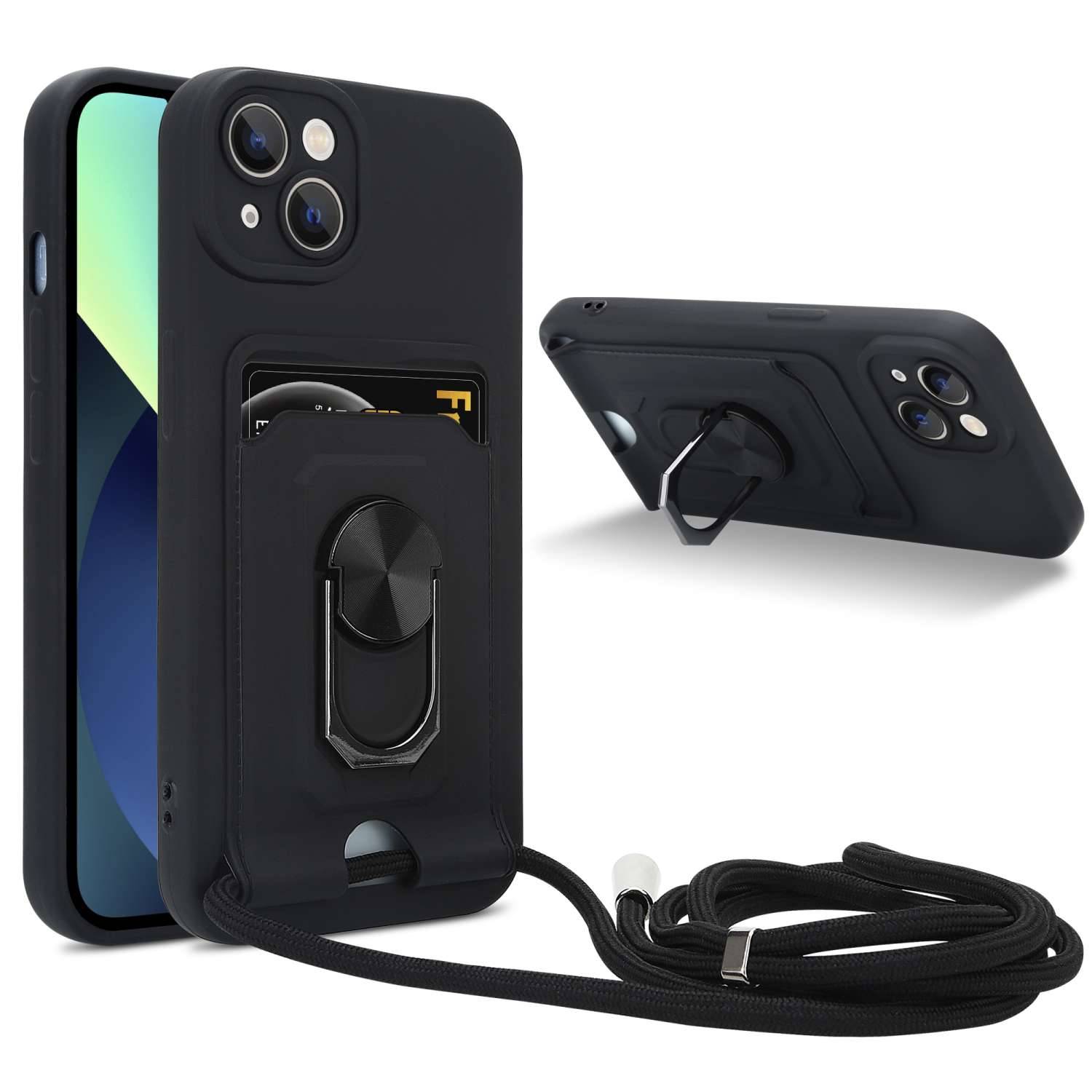 Cadorabo Handy Kette mit Standfunktion kompatibel mit Apple iPhone 14 in Schwarz - Silikon Schutzhülle mit verstellbaren-0