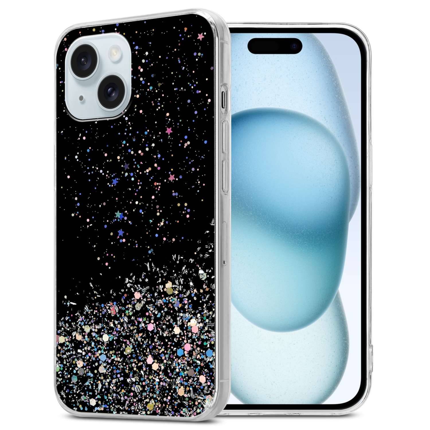 Cadorabo Hülle für Apple iPhone 15 Schutz Hülle in Schwarz Handyhülle TPU Etui Glitter Cover Case Glitzer-0