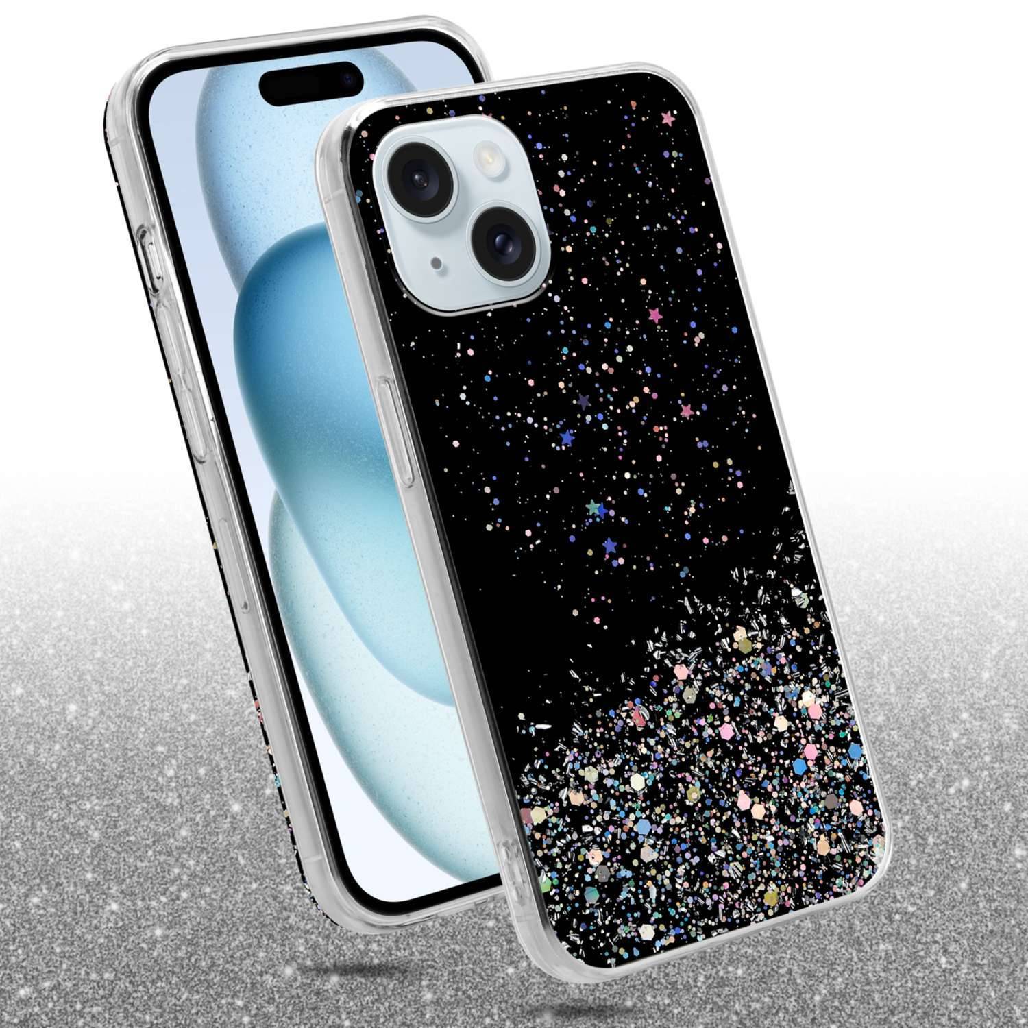 Cadorabo Hülle für Apple iPhone 15 Schutz Hülle in Schwarz Handyhülle TPU Etui Glitter Cover Case Glitzer-1