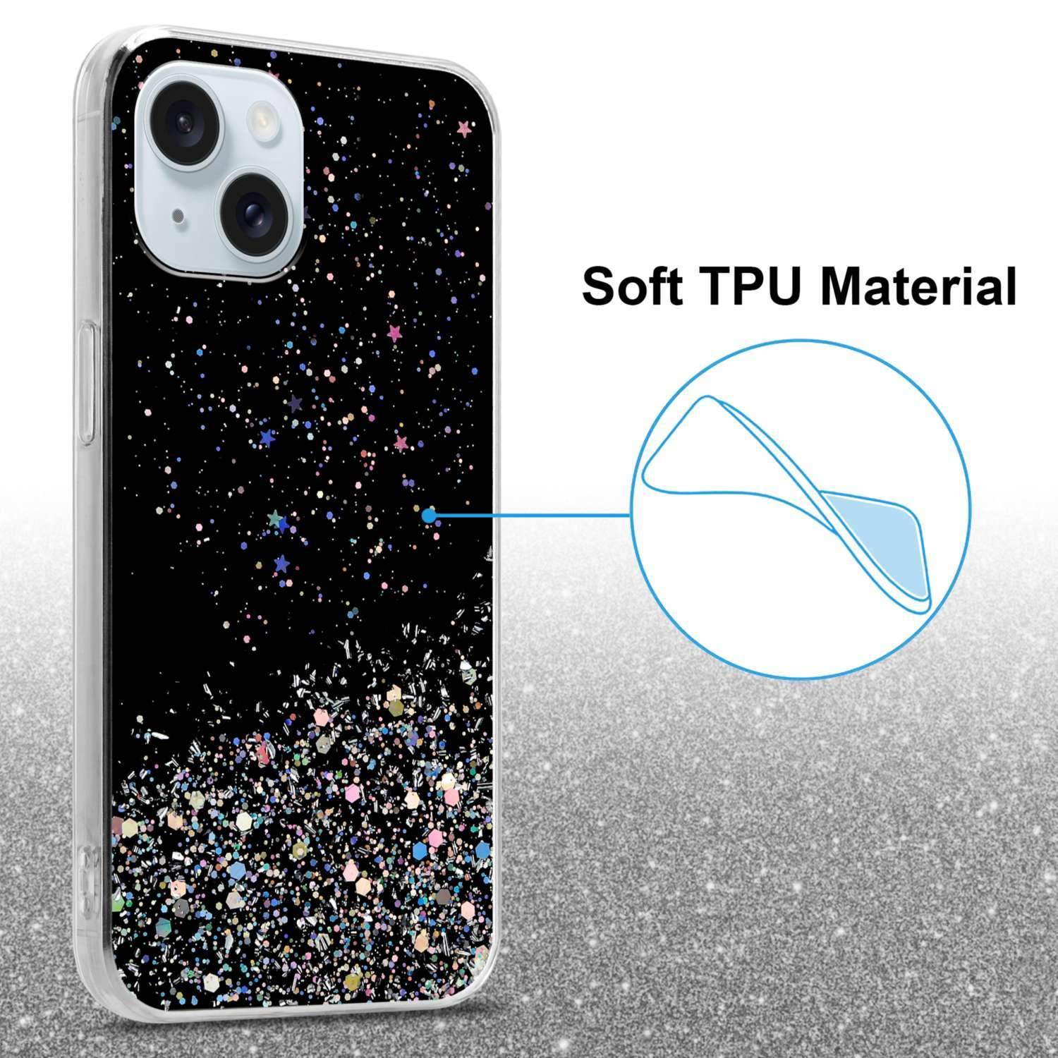 Cadorabo Hülle für Apple iPhone 15 Schutz Hülle in Schwarz Handyhülle TPU Etui Glitter Cover Case Glitzer-2