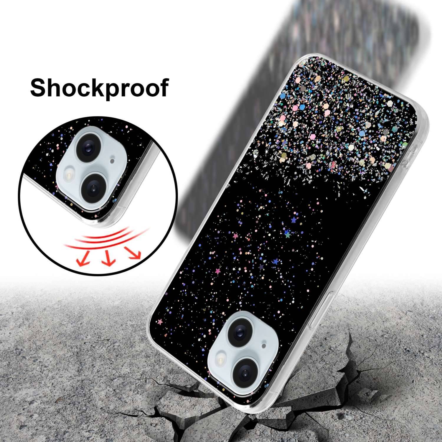 Cadorabo Hülle für Apple iPhone 15 Schutz Hülle in Schwarz Handyhülle TPU Etui Glitter Cover Case Glitzer-4