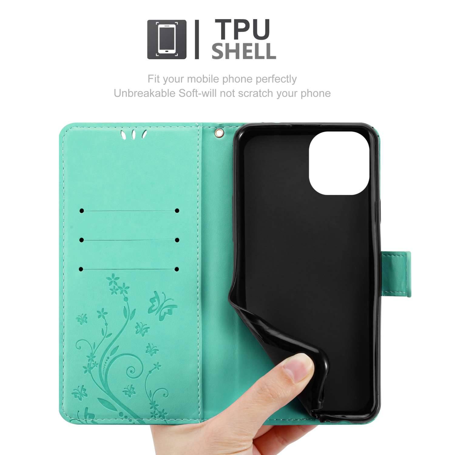 Cadorabo Hülle für Apple iPhone 15 PLUS Schutz Hülle in Türkis Schutzhülle Handy Hülle Etui Case Blumen Flower-4