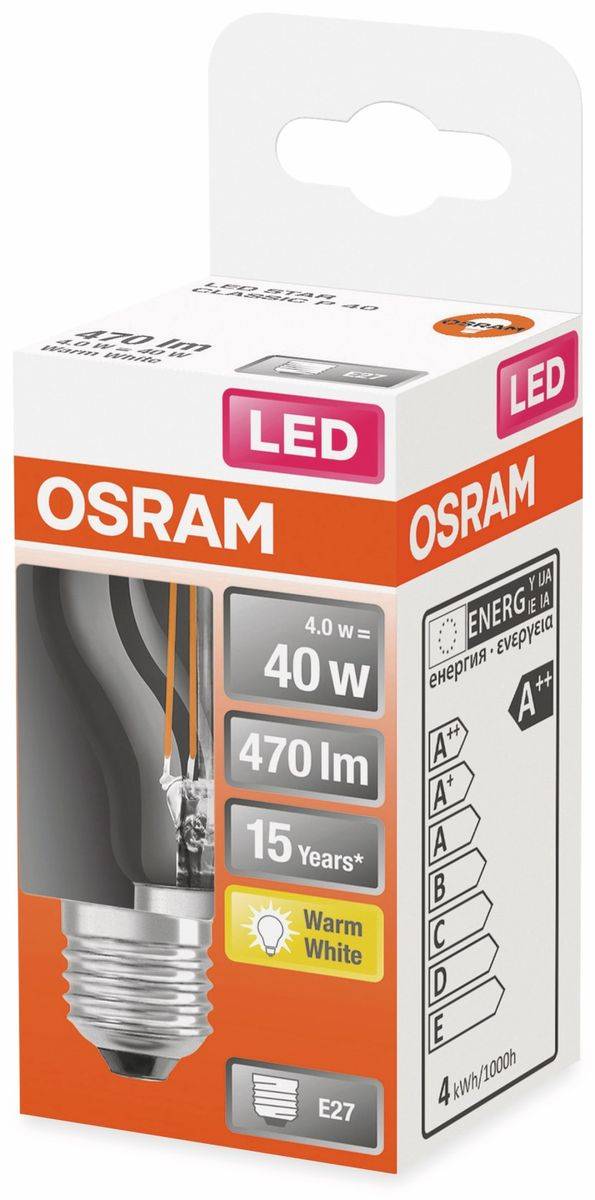 OSRAM HOMELIGHTING 4058075435162 LED EEK E (A - G) E27 Glühlampenform 4 W = 40 W Warmweiß (Ø x H) 45 mm x 77 mm 1 St.-1