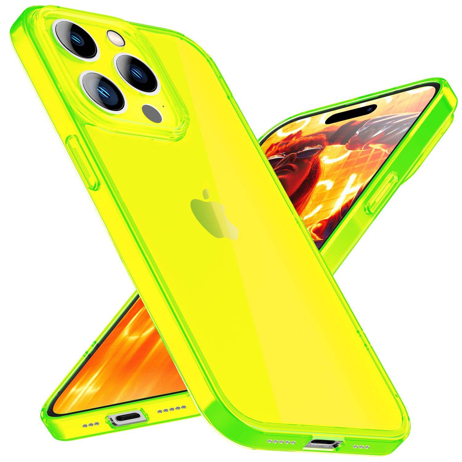 Hülle Neon Klar für iPhone 15 Pro Max Bunt Leuchtend Silikon Handyhülle TPU Case Gelb-0