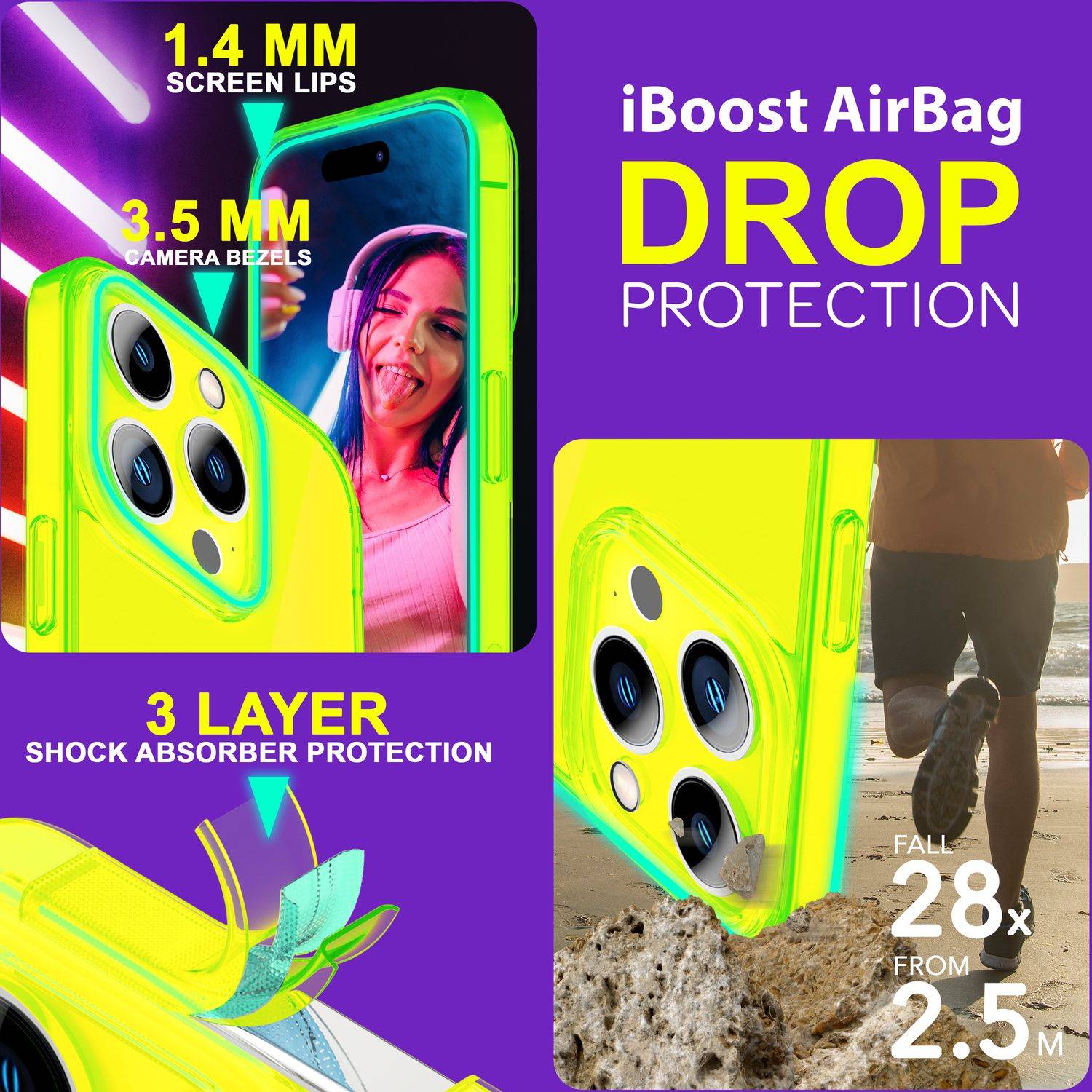 Hülle Neon Klar für iPhone 15 Pro Max Bunt Leuchtend Silikon Handyhülle TPU Case Gelb-1