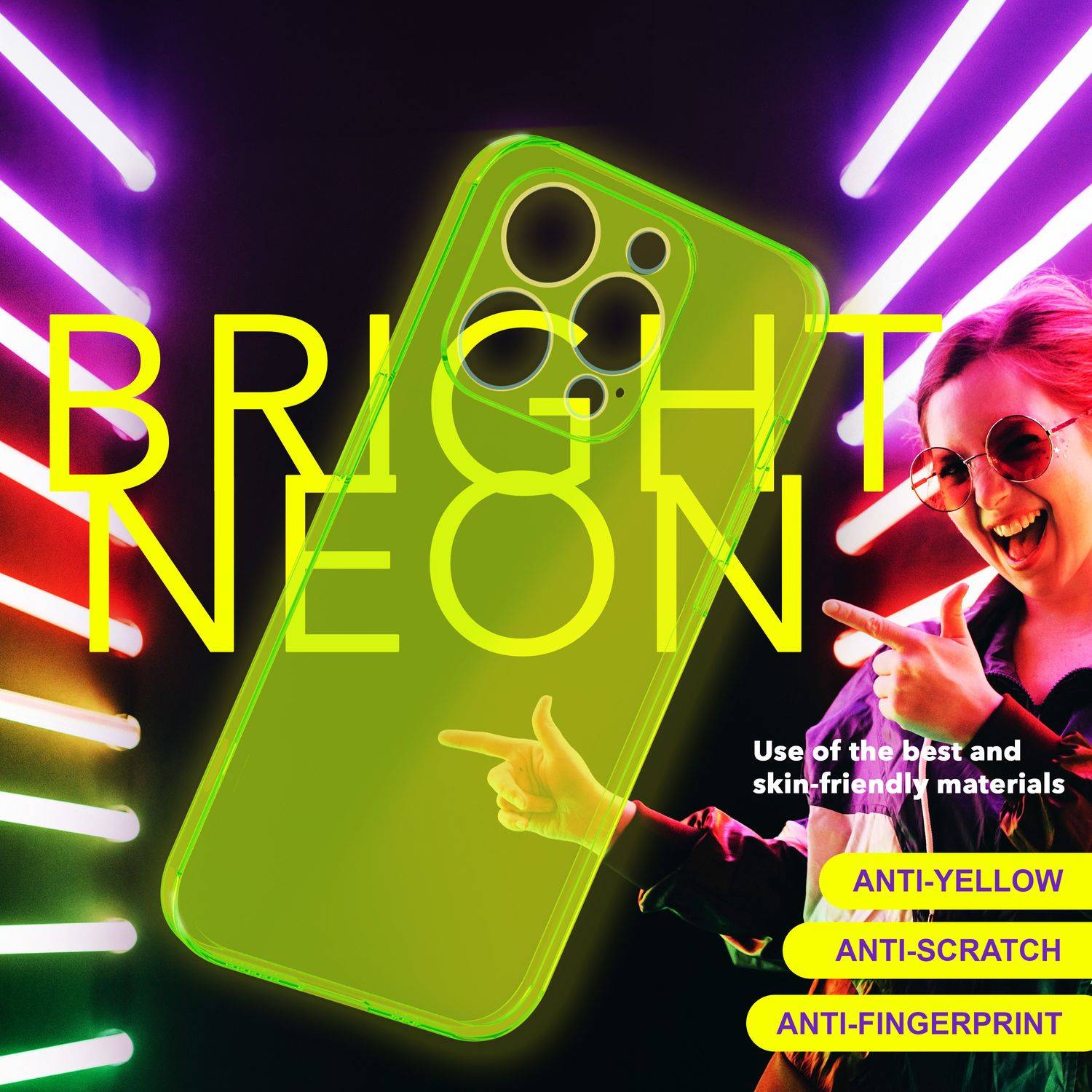 Hülle Neon Klar für iPhone 15 Pro Max Bunt Leuchtend Silikon Handyhülle TPU Case Gelb-2