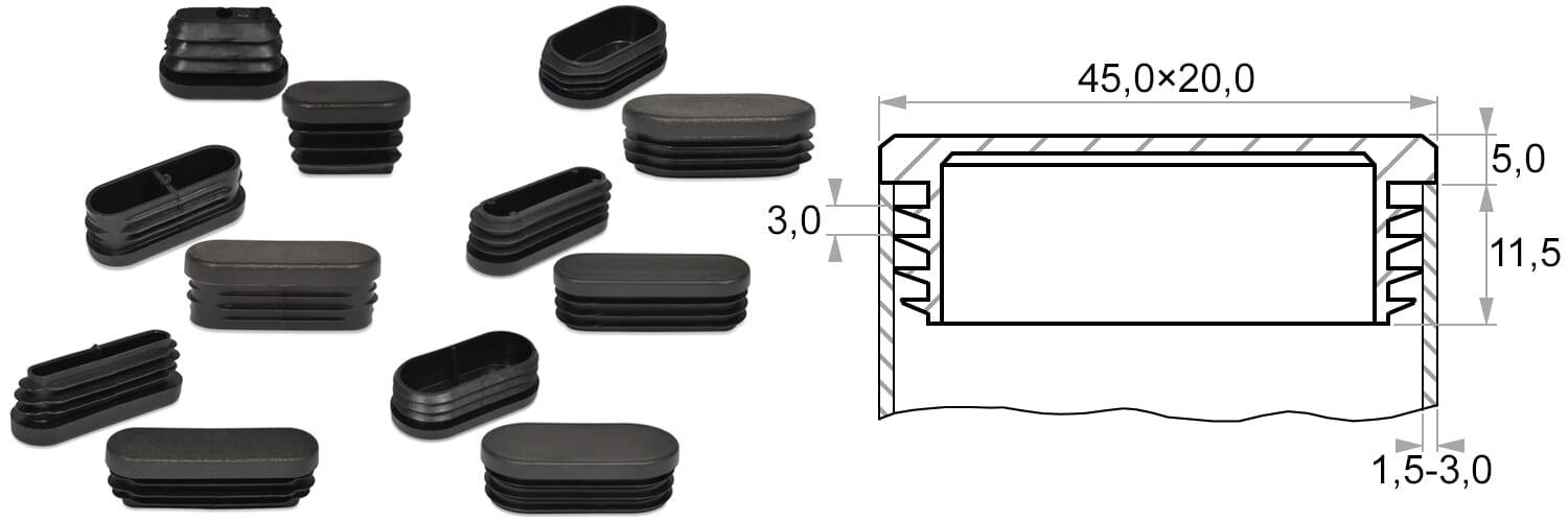 Gleiter oval 45/20x1,5-3 - PE, schwarz - emico-2