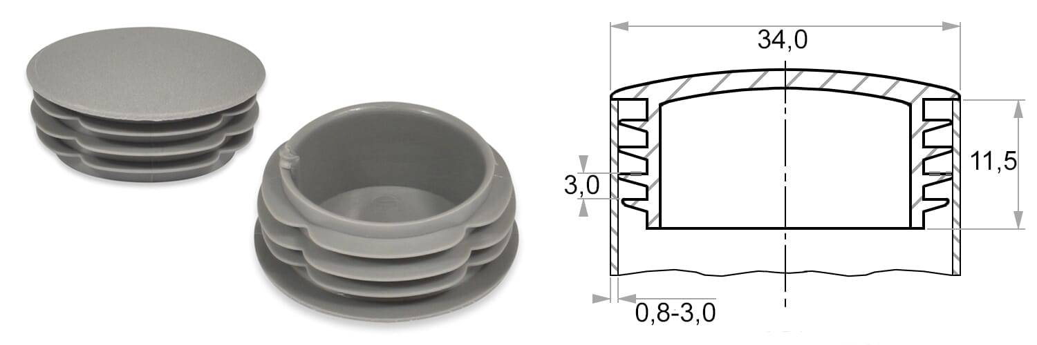 Gleiter rund 34x0,8-3 - PE, grau - emico-2