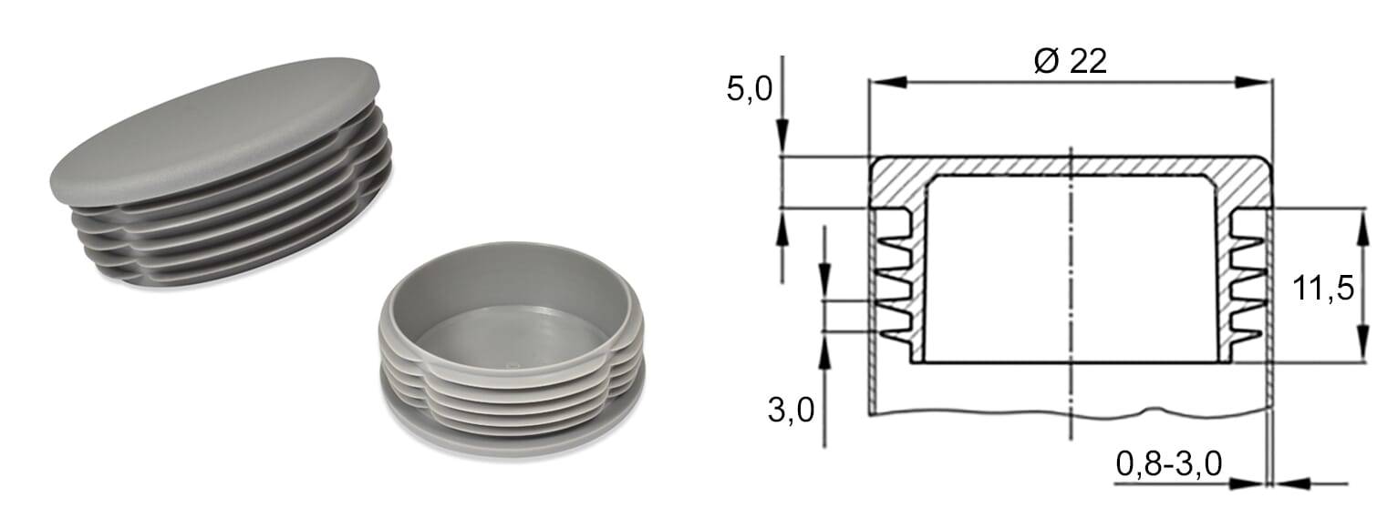Gleiter rund 22x0,8-3 - PE, grau ~ RAL 7042 - emico-2