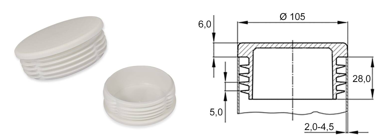 Gleiter rund 105x2-4,5 - PE, weiß ~ RAL 9003 - emico-2