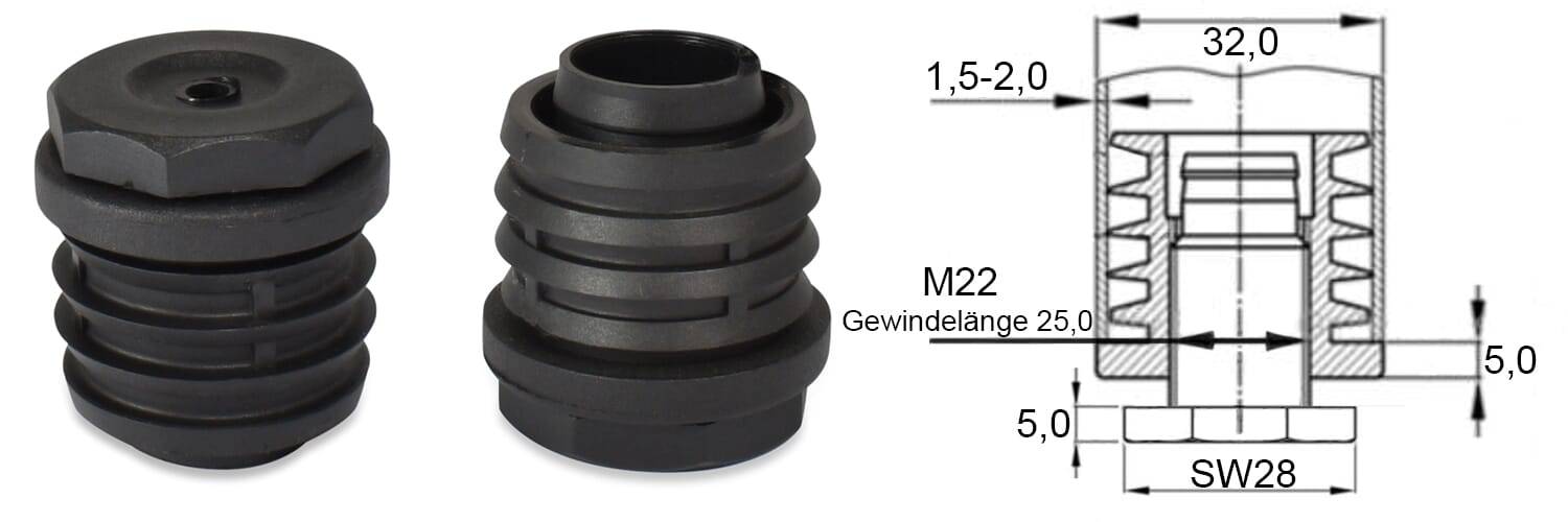 Einstellstopfen rund 32x1,5-2 8k - PA, schwarz - emico-2