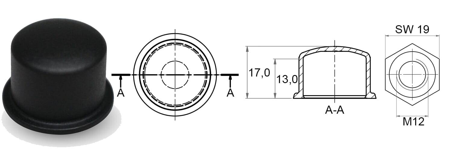 Schutzkappen M12 SW19 - PE, schwarz - emico-1