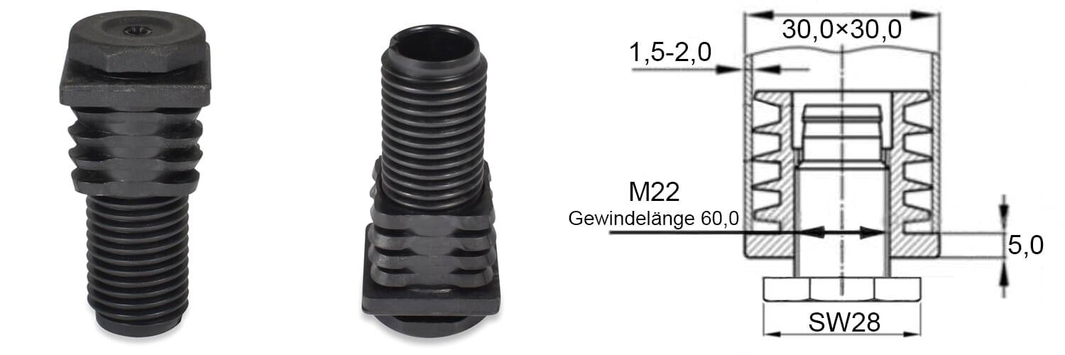 Einstellstopfen quadr. 30x30x1,5-2 8k - PA, schwarz - emico-2