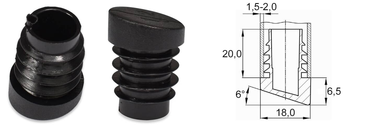 schräge Gleiter rund 18x1,5-2 - PE, schwarz - emico-2