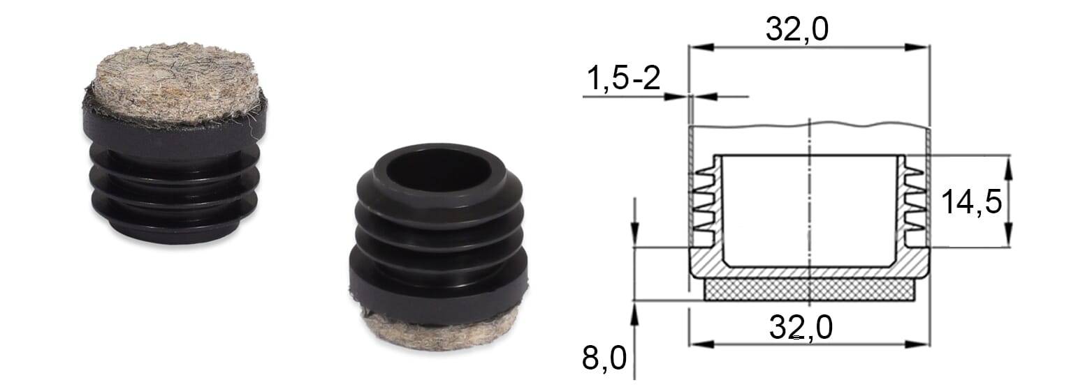 Gleiter rund 32x1,5-2 - PE, schwarz, Filz - emico-2