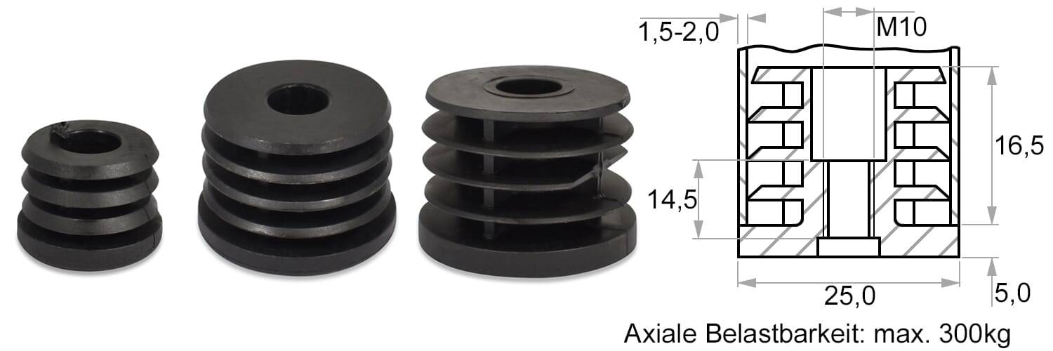 Gewindestopfen Ø 25 / M10x14,5 - PA, schwarz - emico-1