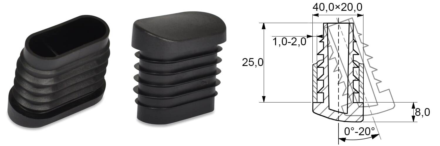 schräge Gleiter oval 40x20x1-2 - PE, schwarz - emico-2