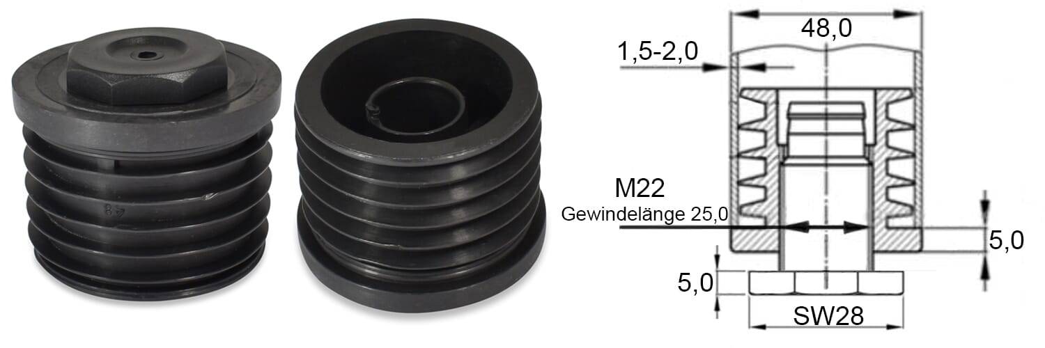 Einstellstopfen rund 48x1,5-2 8k - PA, schwarz - emico-2