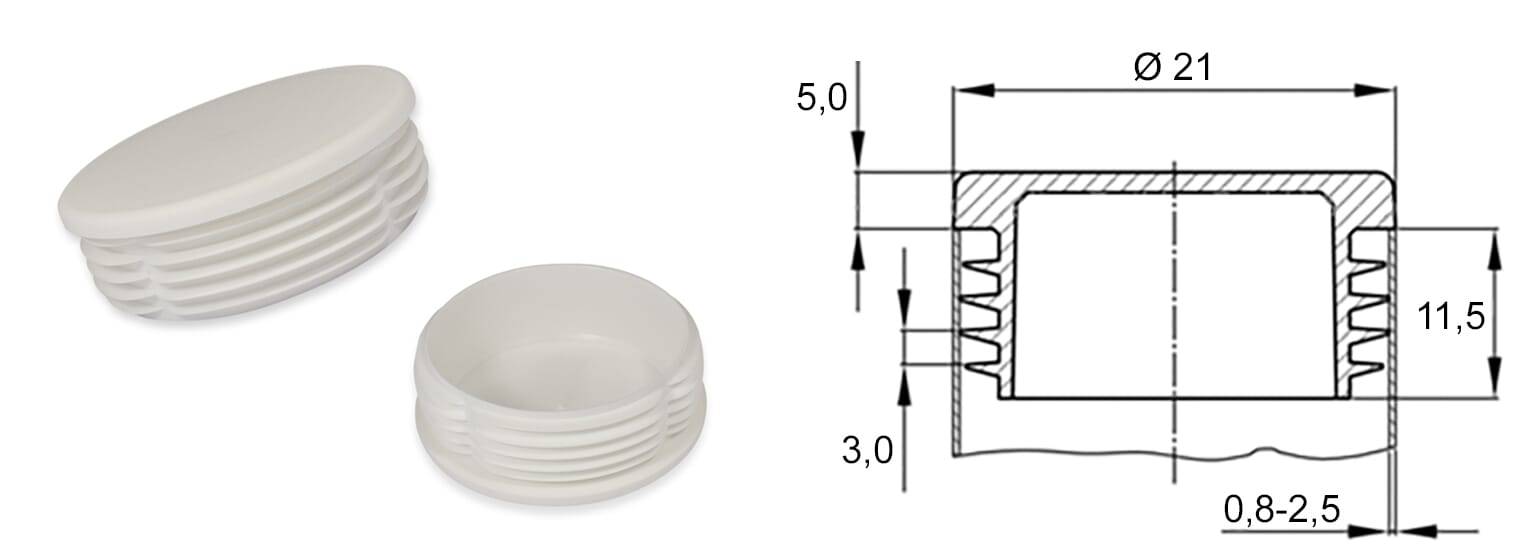 Gleiter rund 21x0,8-2,5 - PE, weiß ~ RAL 9003 - emico-2