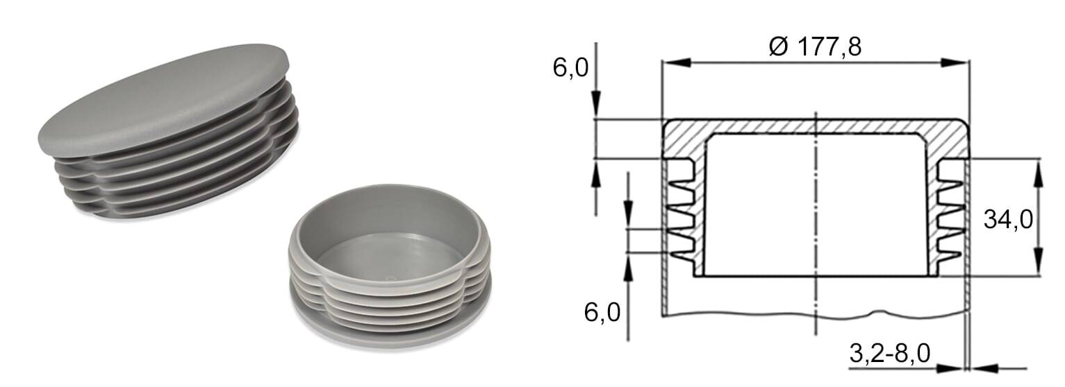 Gleiter rund 177,8x3,2-8 - PE, grau ~ RAL 7042 - emico-2