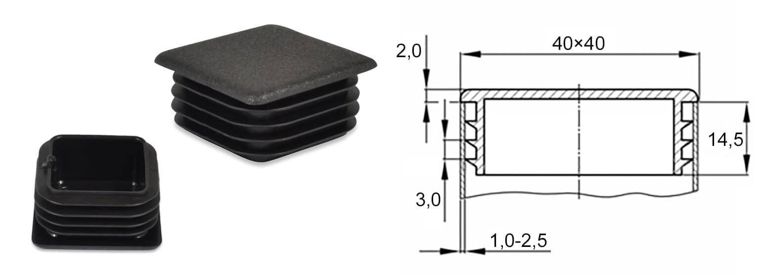 Gleiter quadr. 40/40x1-2,5 - PE, schwarz - emico-2