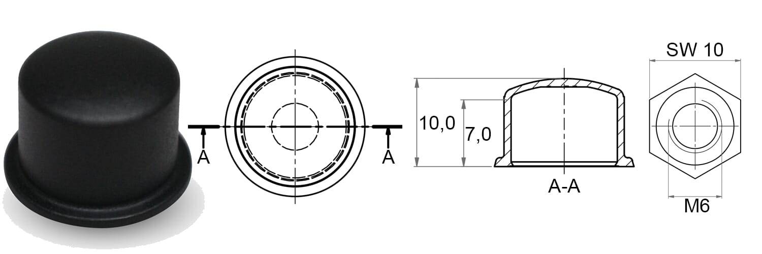 Schutzkappen M6 SW10 - PE, schwarz - emico-1