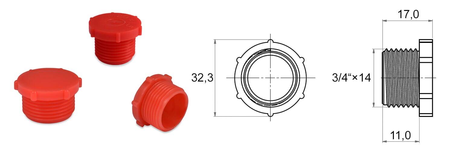 Gewindeschutzstopfen BSP 3/4" x 14 - LDPE, rot - emico-2