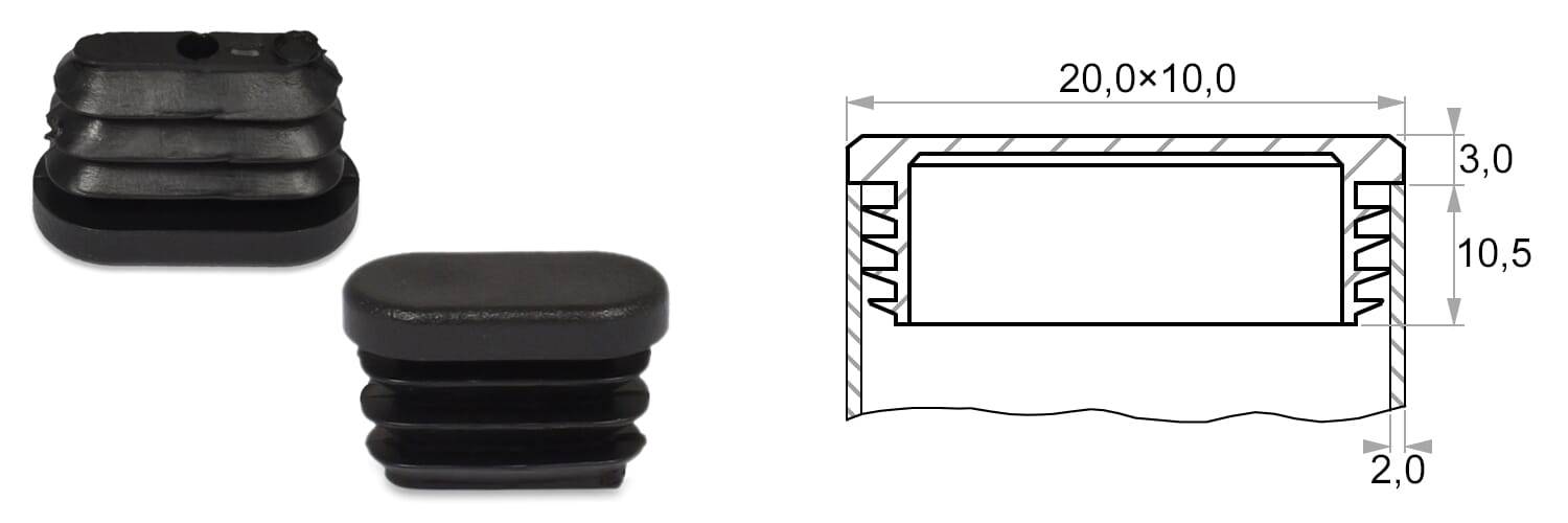 Gleiter oval 20/10x1-2 - PE, schwarz - emico-2