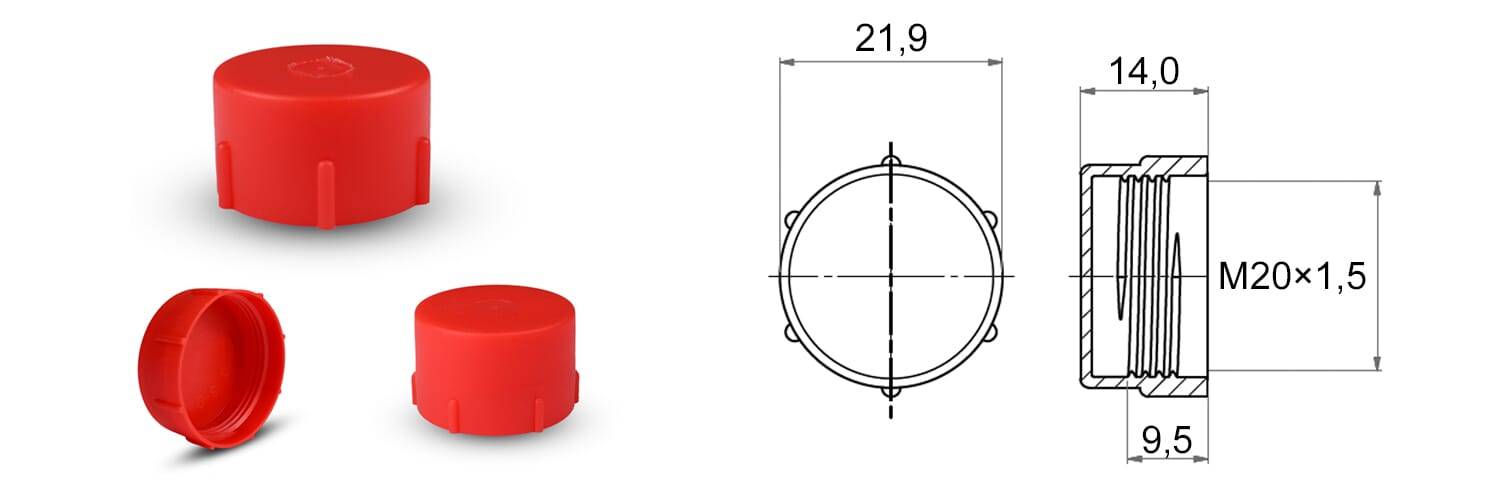 Gewindekappen M20 x 1,5 - LDPE, rot - emico-2