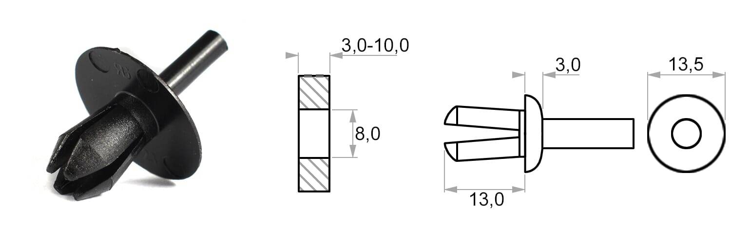 Spreizniete 8,0/3,0-10,0 - PA 6.6, schwarz - emico-1