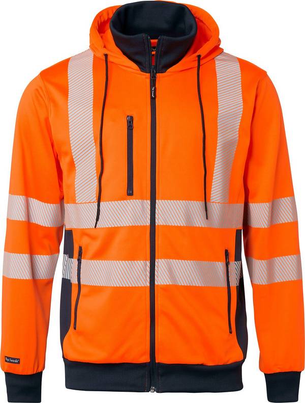 1729 Full-Zip Sweatshirt, Unisex, Fluoreszierendes orange/navy blau, XXL