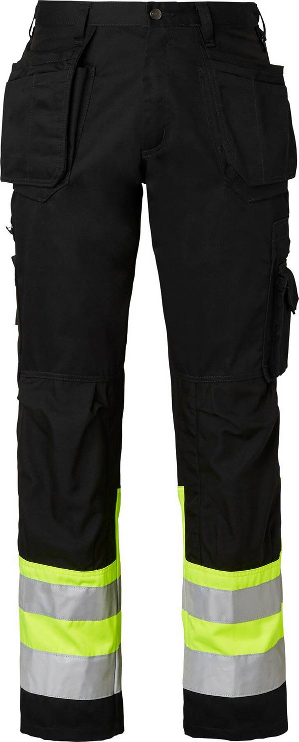 2171 Lange Handwerker Hose, Unisex, schwarz/Fluoreszierendes gelb, 25
