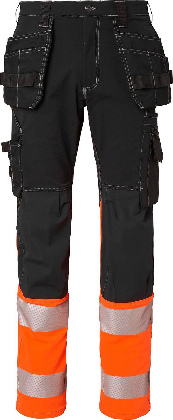 312 Lange Handwerker Hose, Unisex, schwarz/Fluoreszierendes orange, 23