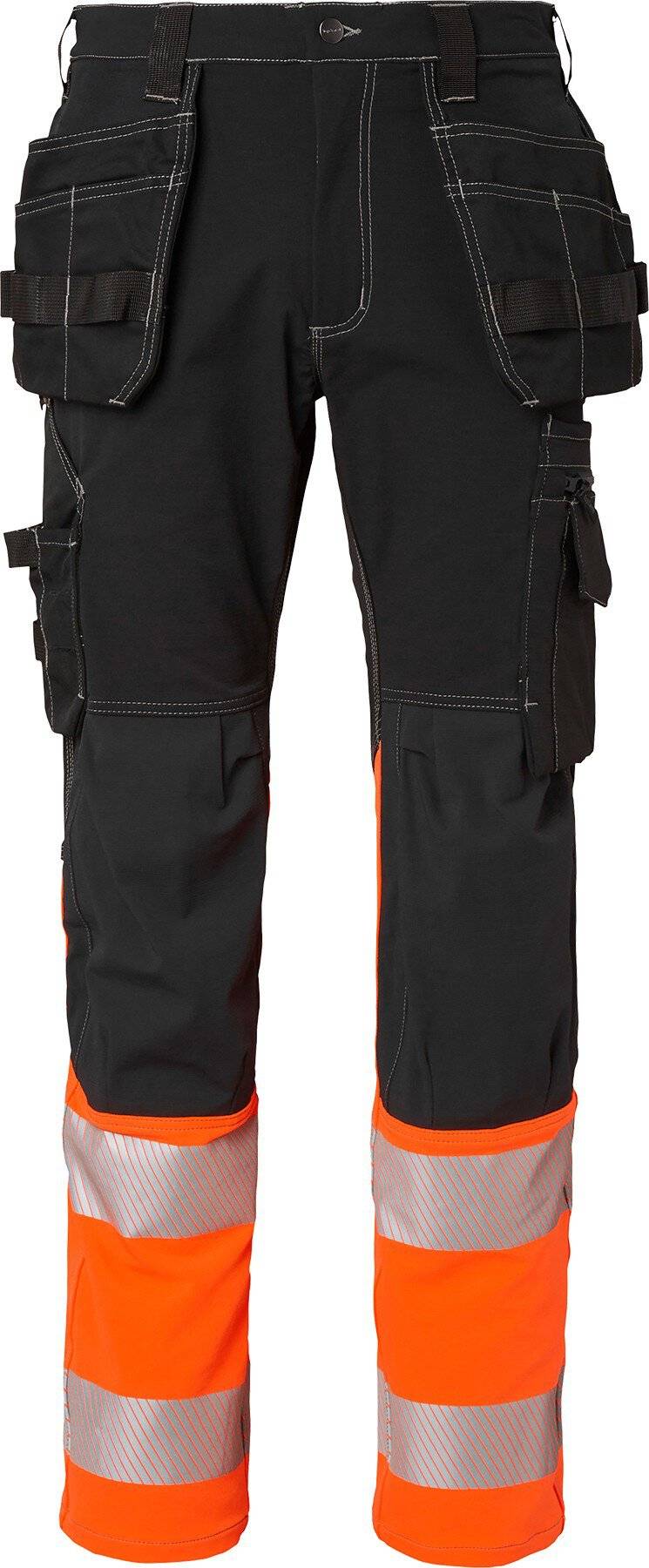 312 Lange Handwerker Hose, Unisex, schwarz/Fluoreszierendes orange, 23-0