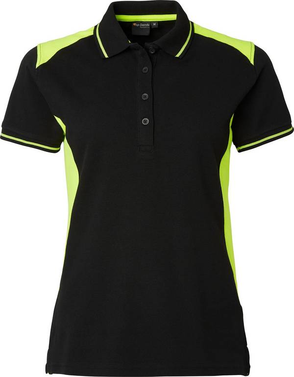 214 Poloshirt, Damen, schwarz/Fluoreszierendes gelb, L