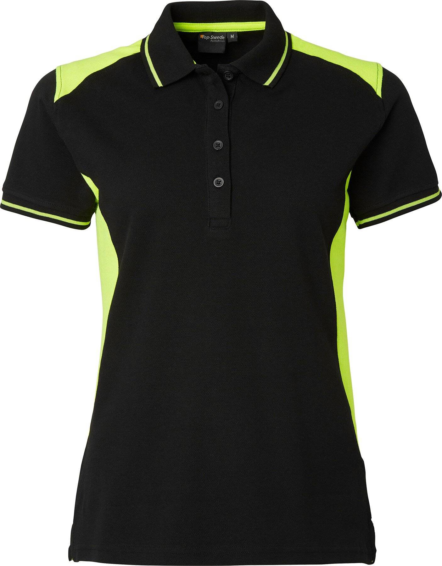 214 Poloshirt, Damen, schwarz/Fluoreszierendes gelb, L-0
