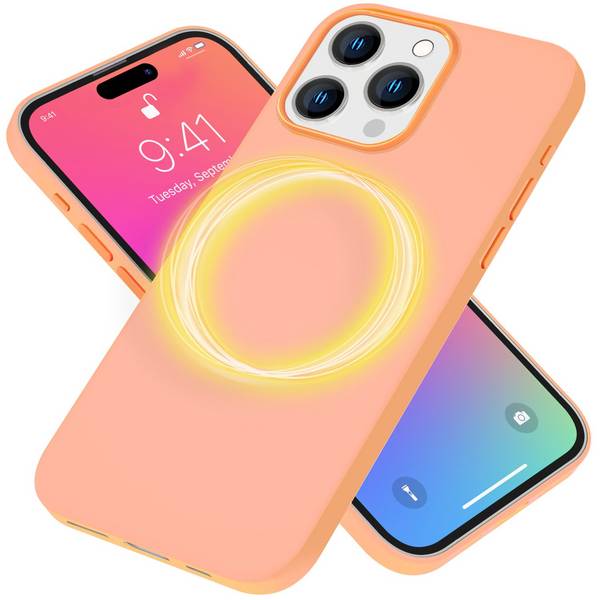 MagSafe Hülle für iPhone 15 Pro Liquid Silikon Handyhülle Magnet Cover Schutz Orange