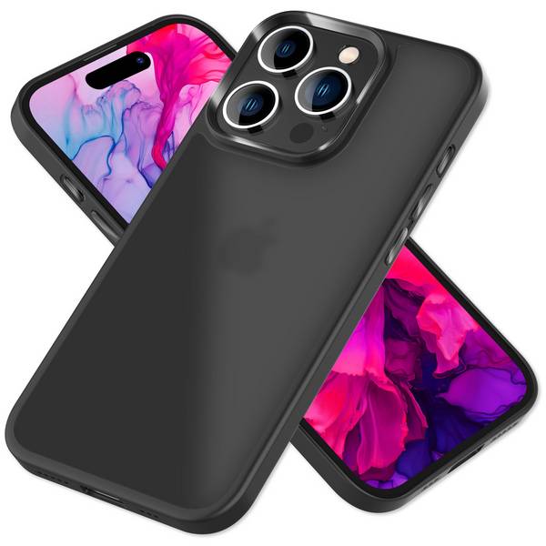 Hybrid Hülle für iPhone 15 Pro Max Frosted Case Schutz Rand Magnet Handyhülle Schwarz