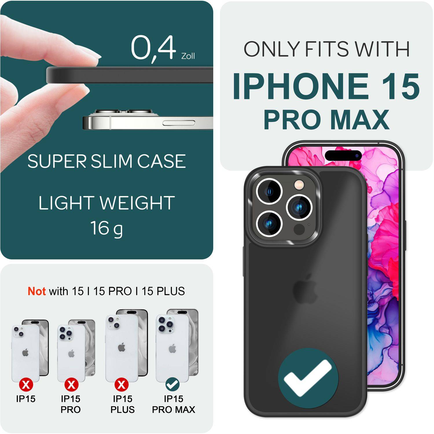 Hybrid Hülle für iPhone 15 Pro Max Frosted Case Schutz Rand Magnet Handyhülle Schwarz-3
