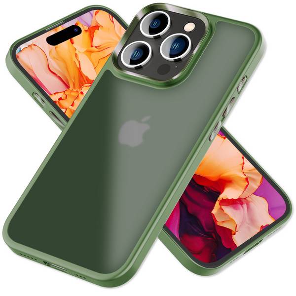 Hybrid Hülle für iPhone 15 Pro Frosted Case Schutz Rand Handy Tasche Handyhülle Dunkel-Grün