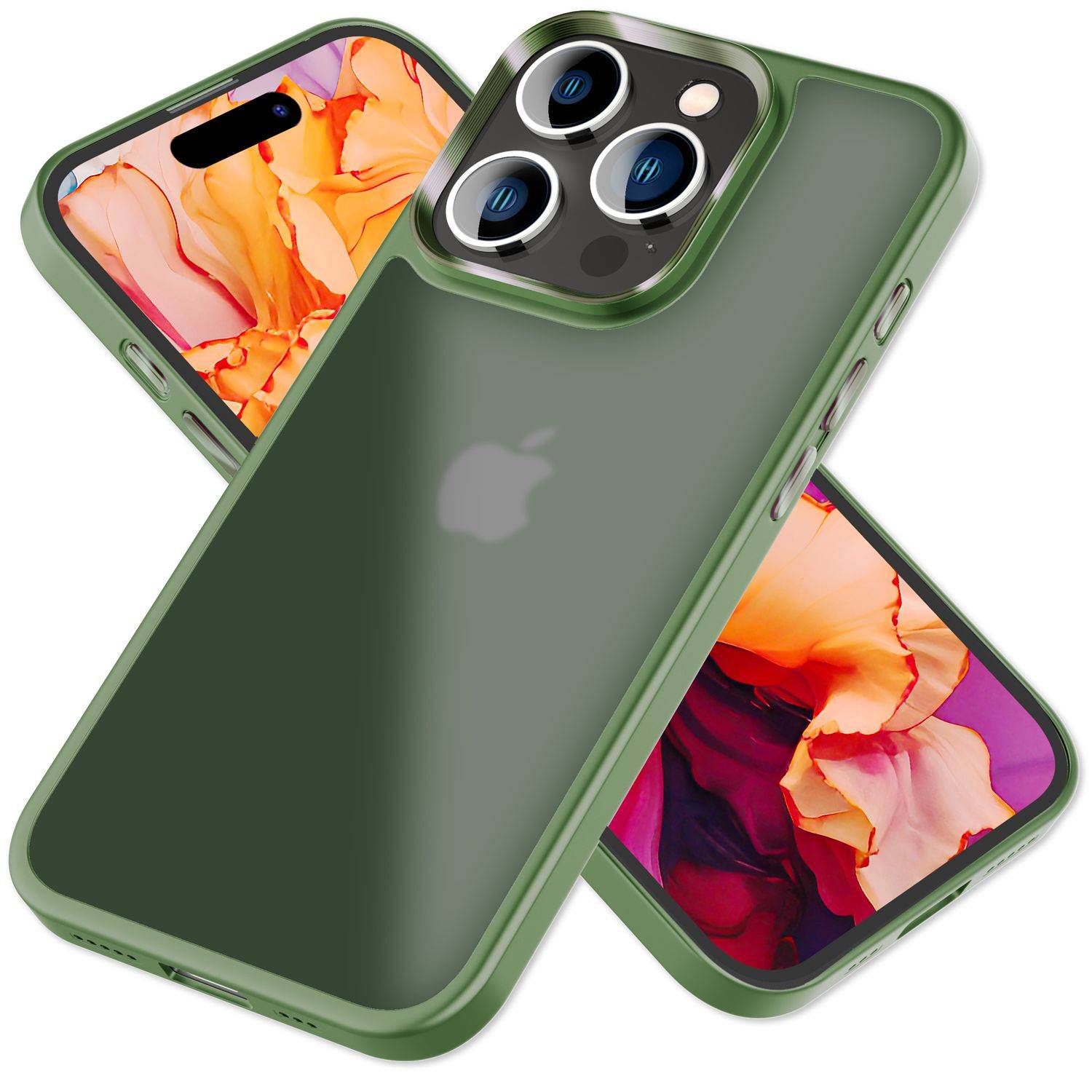 Hybrid Hülle für iPhone 15 Pro Frosted Case Schutz Rand Handy Tasche Handyhülle Dunkel-Grün-0