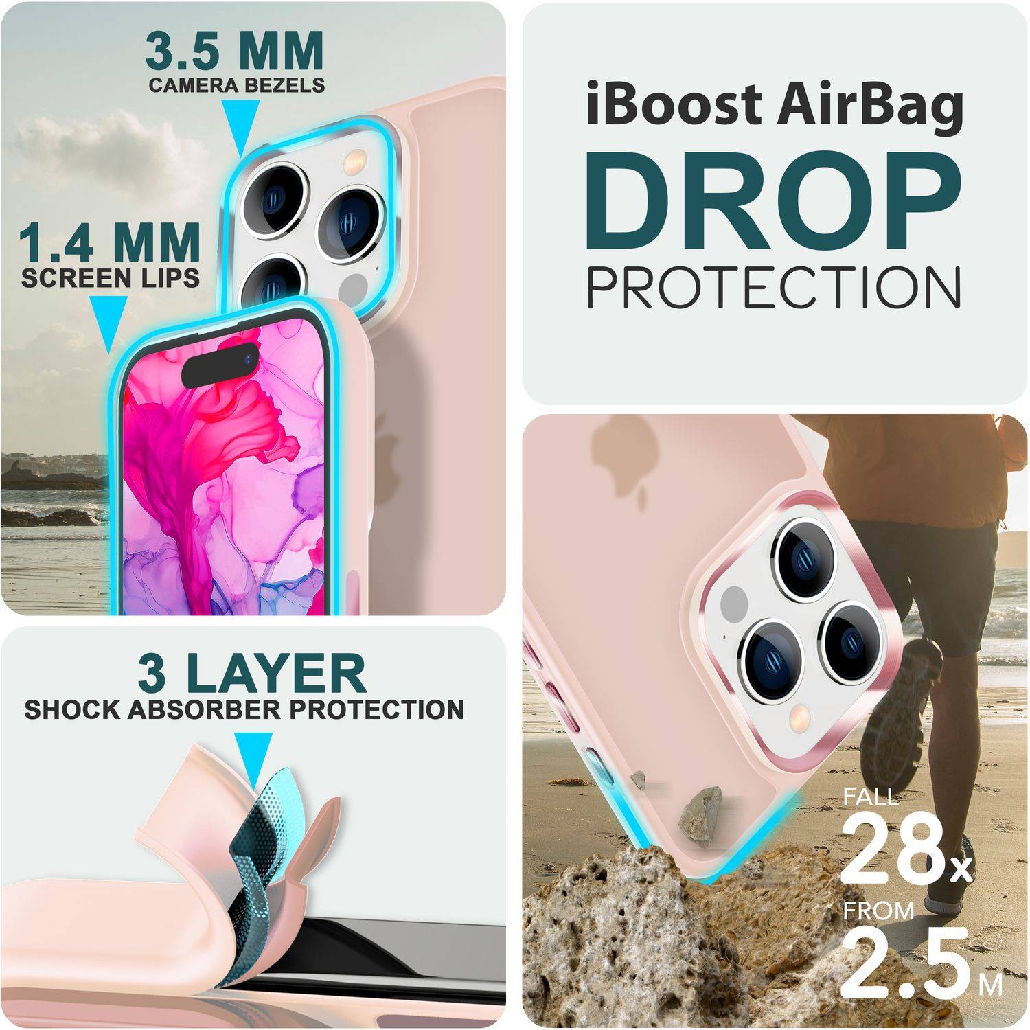 Hybrid Hülle für iPhone 15 Pro Max Frosted Case Schutz Rand Magnet Handyhülle Rosa-1