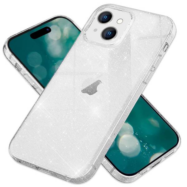 Glitzer Hülle für iPhone 15 Plus Bling Case Klar Silikon Handyhülle Tasche Cover Transparent