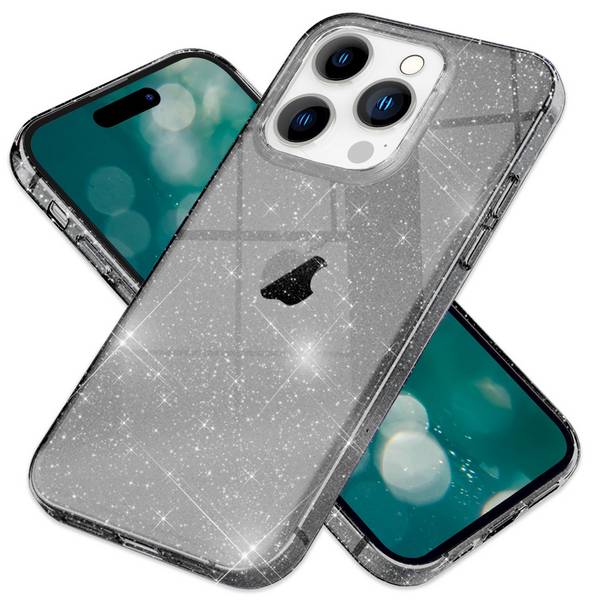 Glitzer Hülle für iPhone 15 Pro Bling Case Klar Silikon Handyhülle Schutz Tasche Schwarz