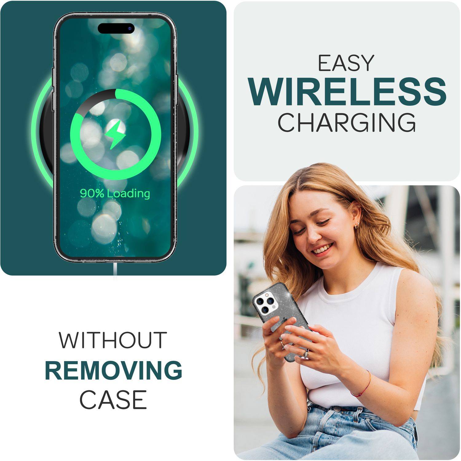 Glitzer Hülle für iPhone 15 Pro Bling Case Klar Silikon Handyhülle Schutz Tasche Schwarz-4