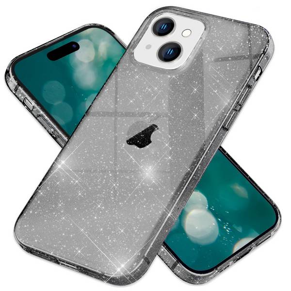 Glitzer Hülle für iPhone 15 Plus Bling Case Klar Silikon Handyhülle Tasche Cover Schwarz