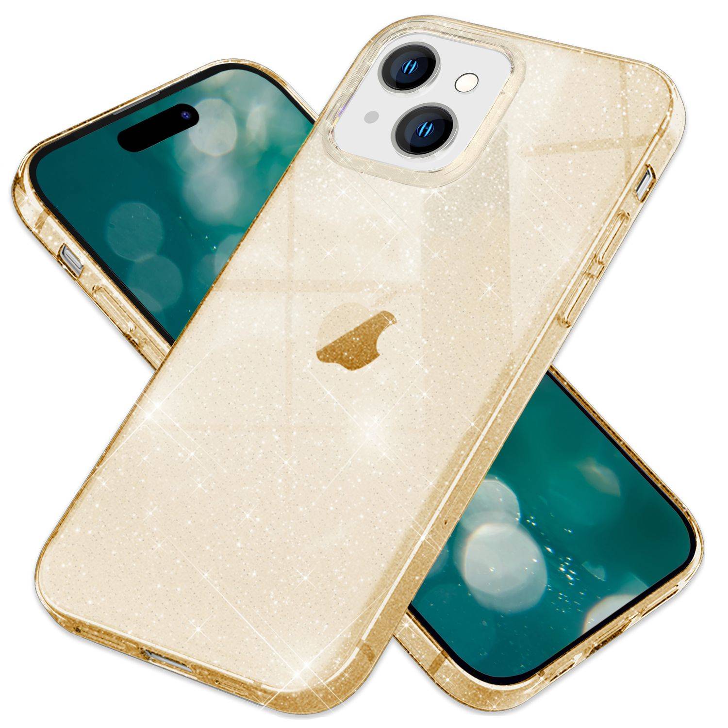 Glitzer Hülle für iPhone 15 Plus Bling Case Klar Silikon Handyhülle Tasche Cover Gold-0