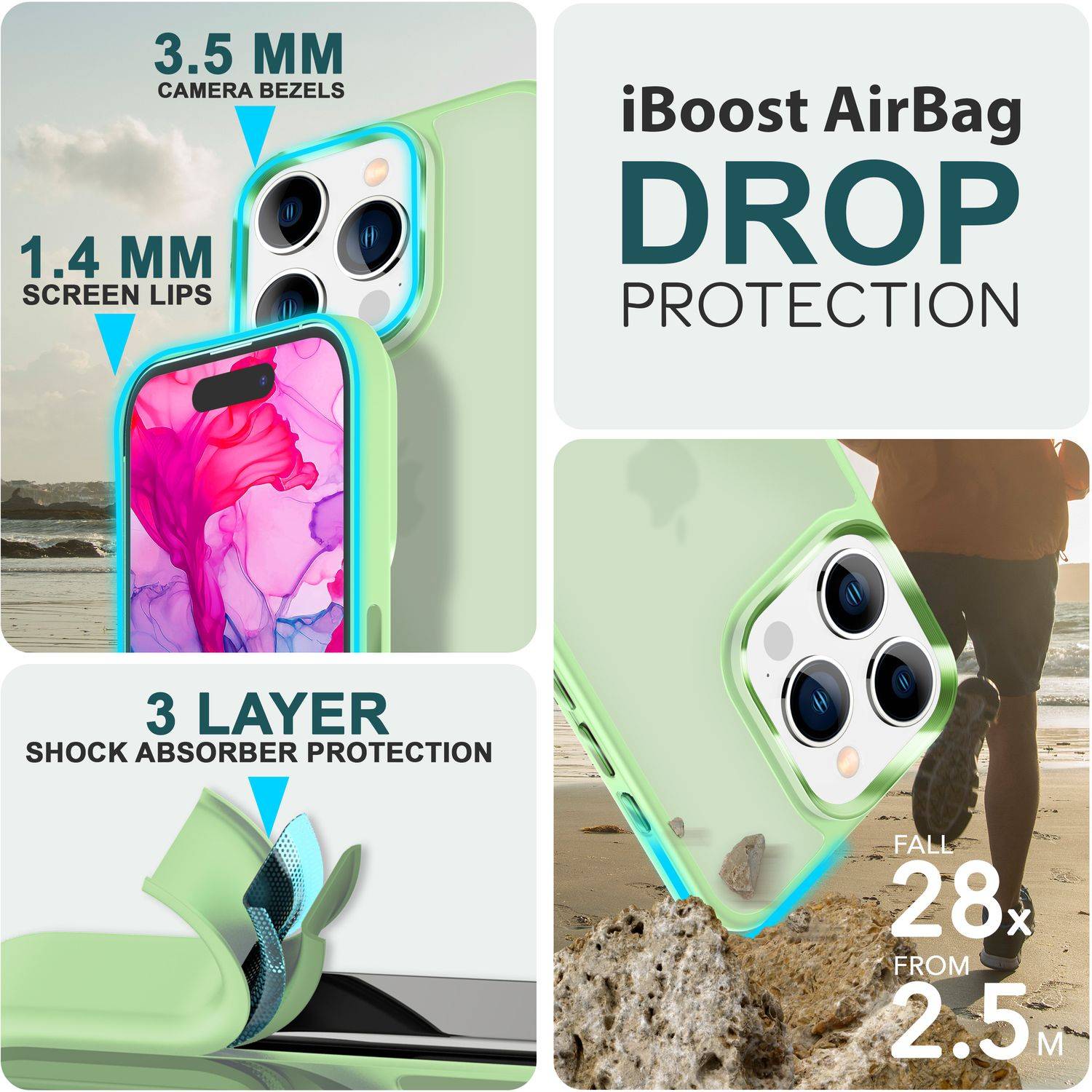 Hybrid Hülle für iPhone 15 Pro Max Frosted Case Schutz Rand Magnet Handyhülle Mint-Grün-1