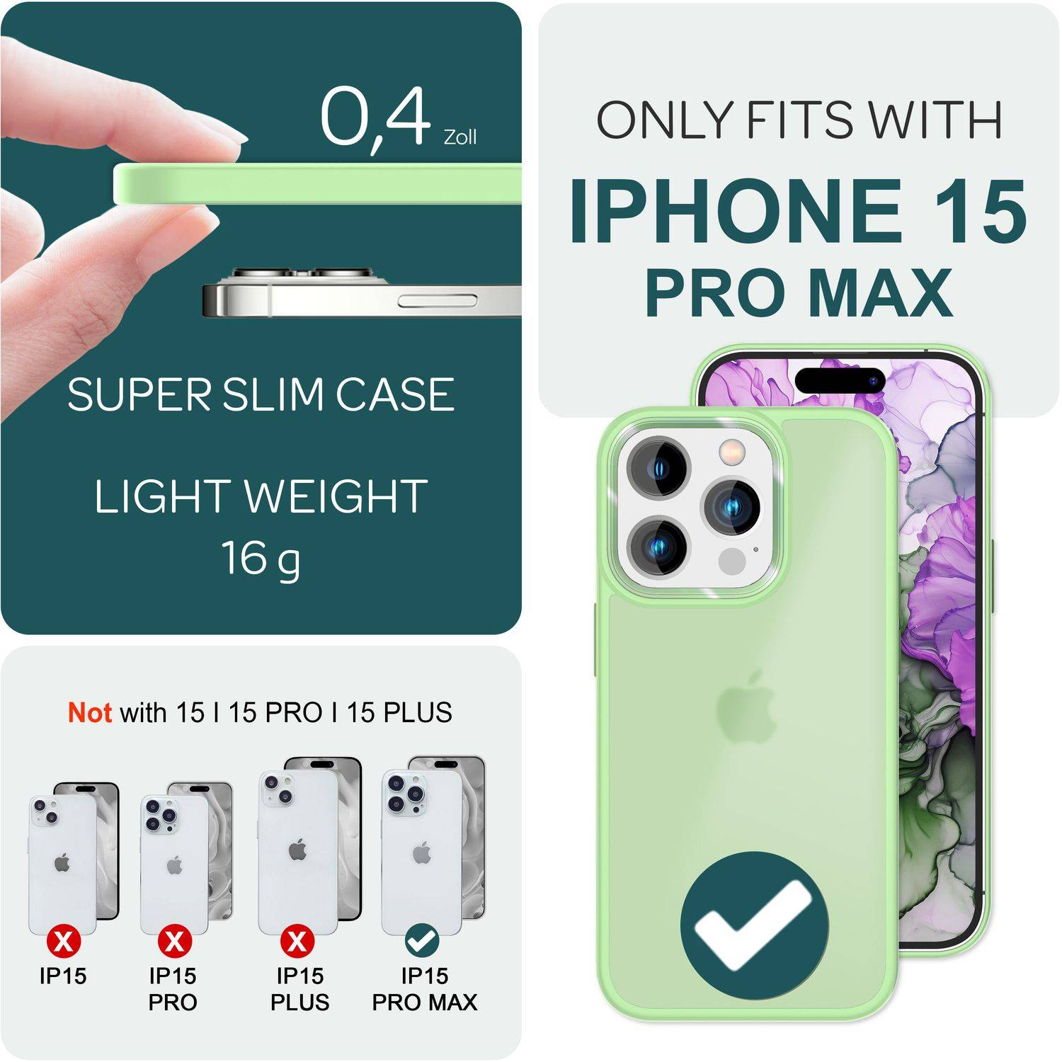 Hybrid Hülle für iPhone 15 Pro Max Frosted Case Schutz Rand Magnet Handyhülle Mint-Grün-3