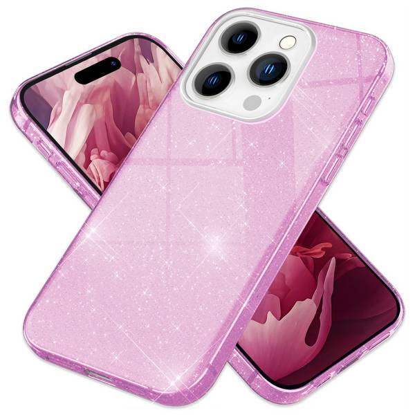 Glitzer Hülle für iPhone 15 Pro Max Hybrid Bling Case Silikon Handyhülle Tasche Lila